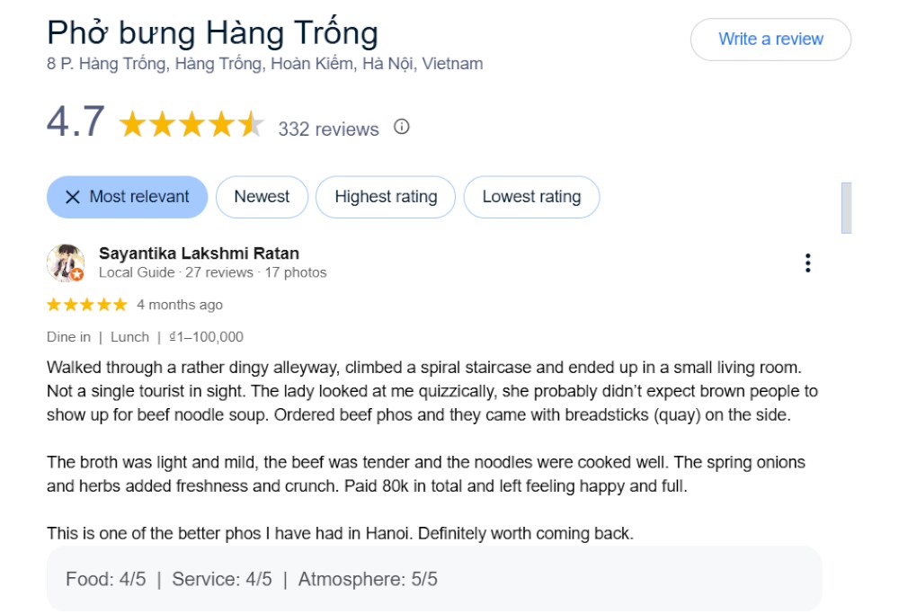 Reviews about Pho Bung Hang Trong